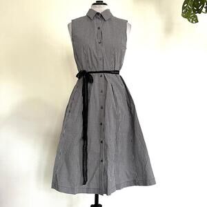 Talbots Button Dress Size 8 Black White Gingham Check Sleeveless Belted Sundress